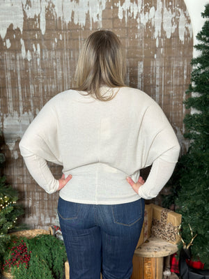 Ribbed Dolman Long Sleeve - Cream  (Small - 3X)