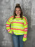 Loose Knit Neon Yellow Stripe Sweater (Small - 3X)