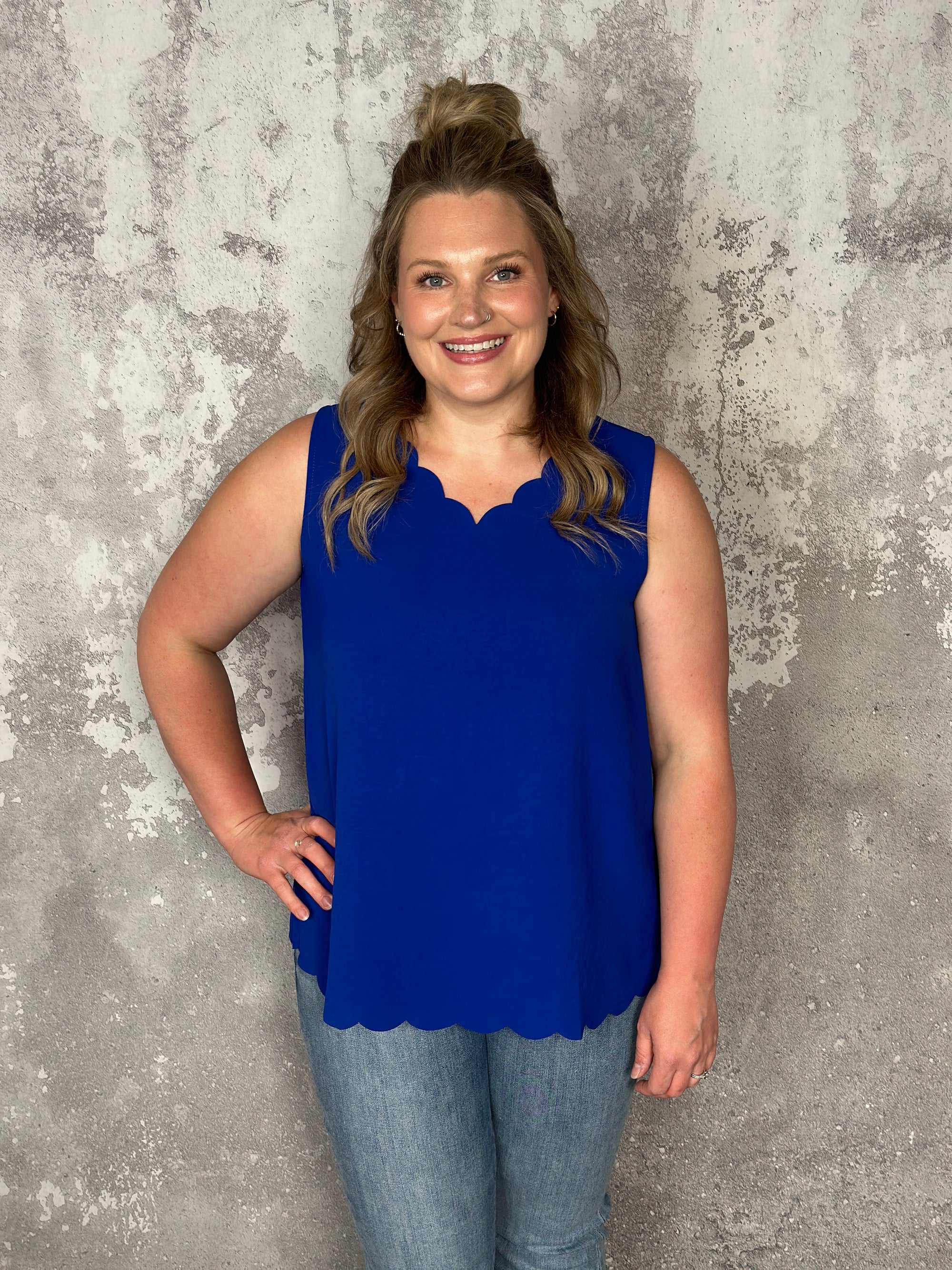 Summer Scalloped Tank  - Blue