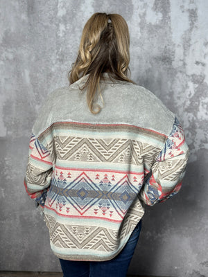 Grey Sherpa Aztec Shacket