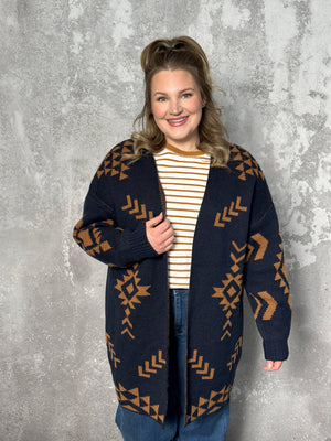 Navy Aztec Cardigan - Curvy Only