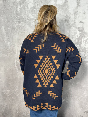 Navy Aztec Cardigan - Curvy Only