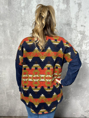 Navy Corduroy Shacked with Aztec Back Panel (Small - 3X)