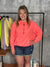 Lightweight Waffle Bomber Sweatshirt with Hood - Neon Coral