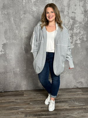 Grey Hooded Cardigan (Small - 3X)