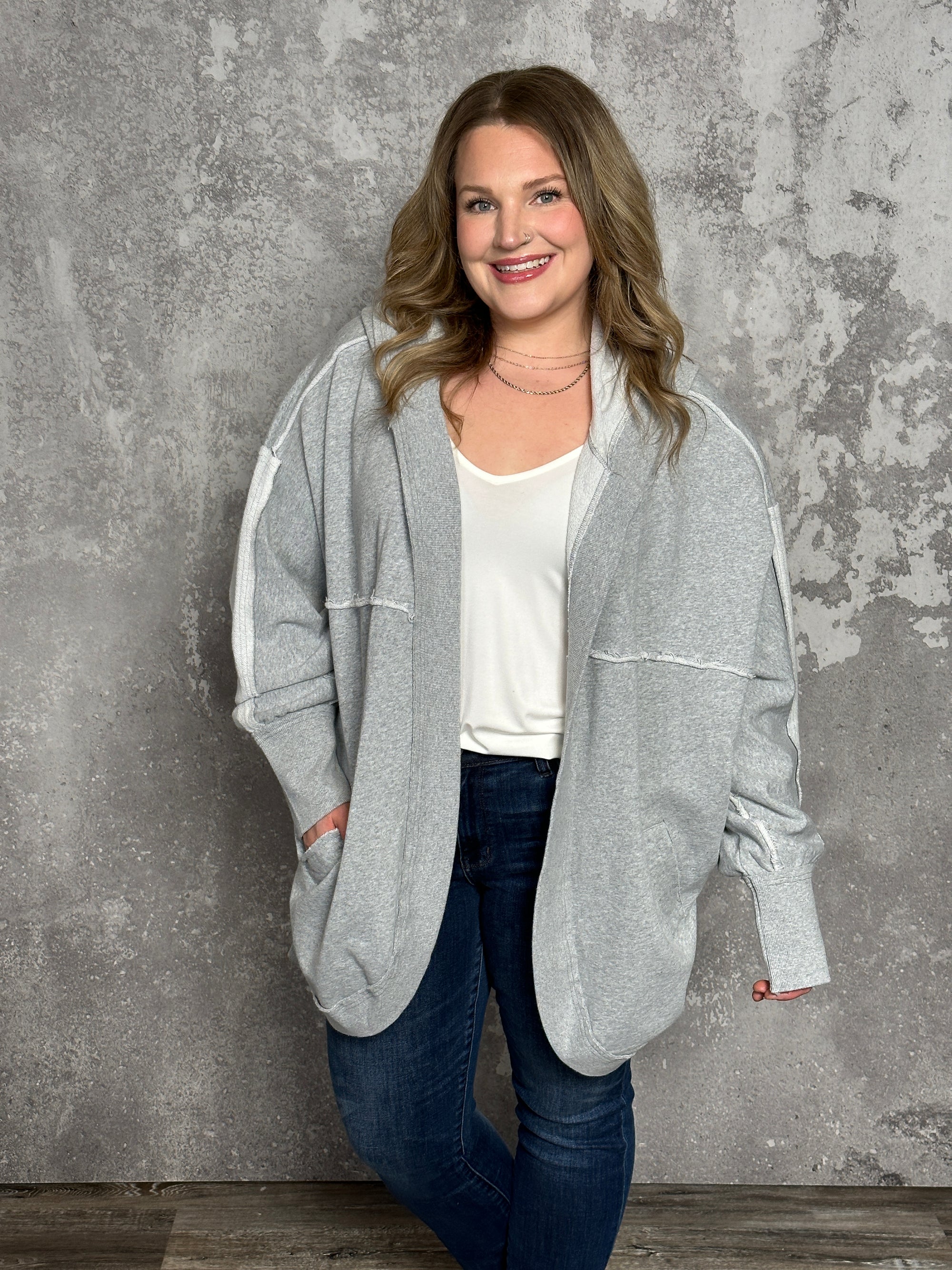 Grey Hooded Cardigan (Small - 3X)