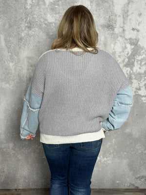 Grey Sweater with Denim Sleeves (Small - 3X)