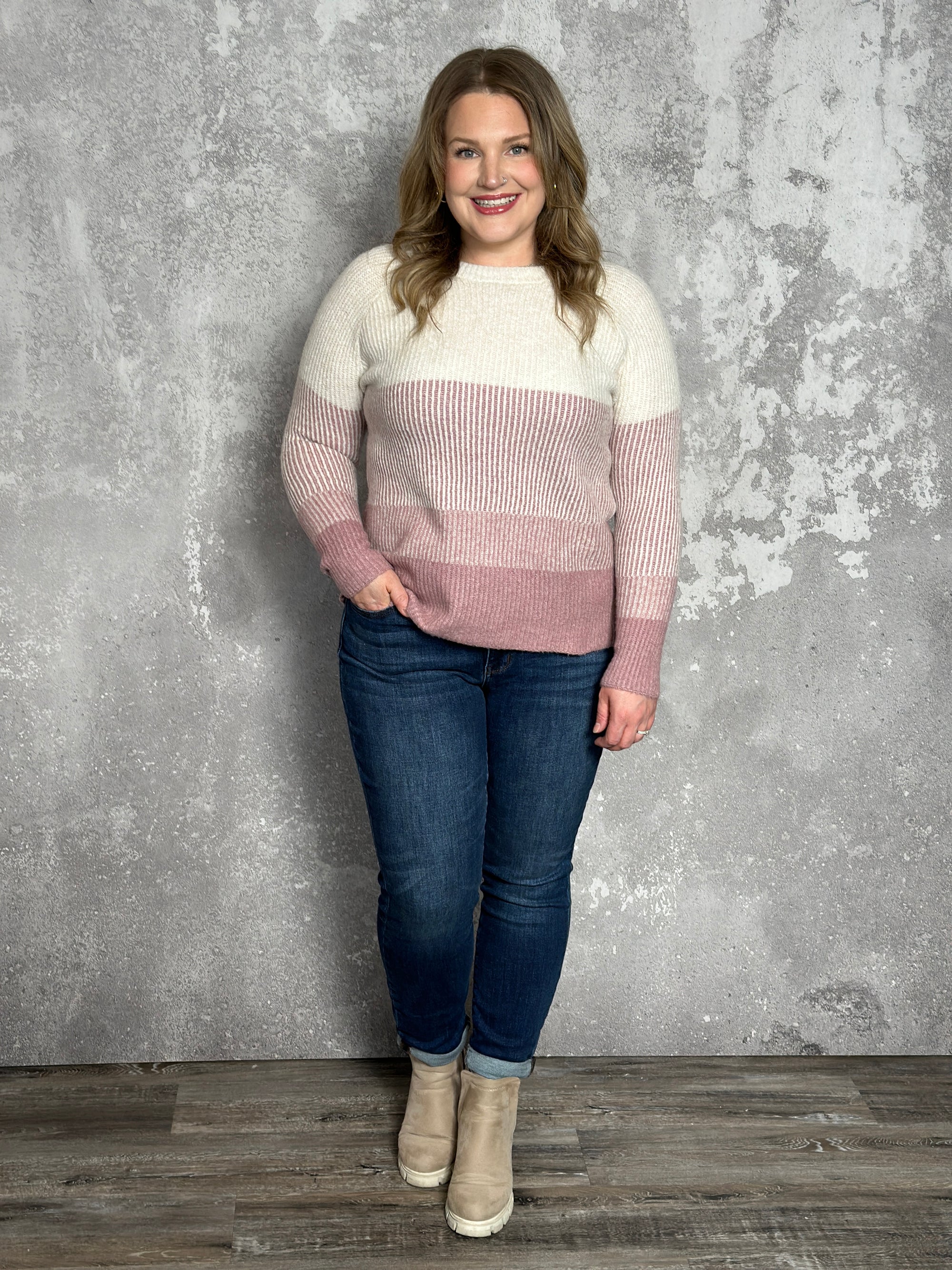 Ombre Mauve Stripe Sweater