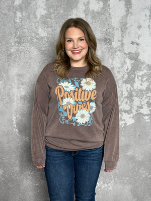 Soft Ribbed Positive Vibes Long Sleeve