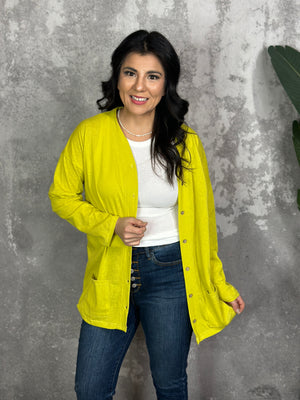 Button Cardigan - Chartreuse - FINAL SALE