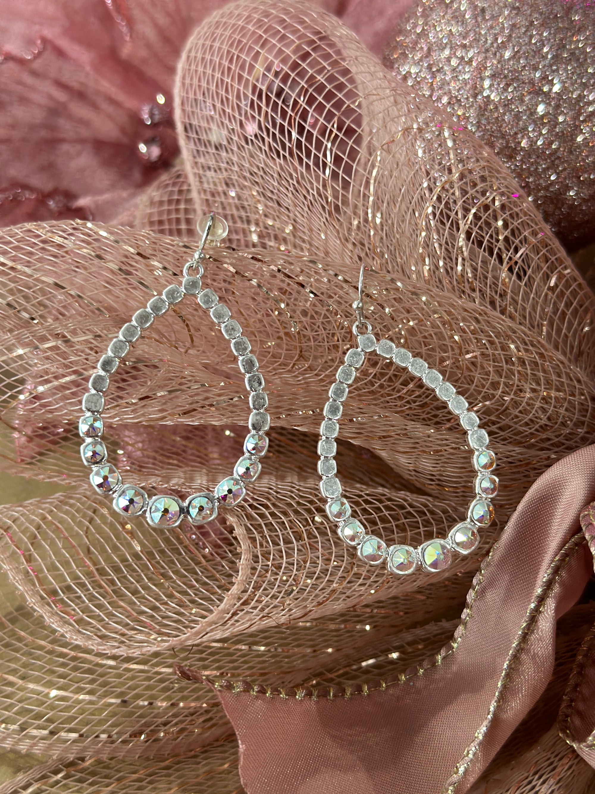 Flat Bubble Teardrop Earring with Iridescent Gems