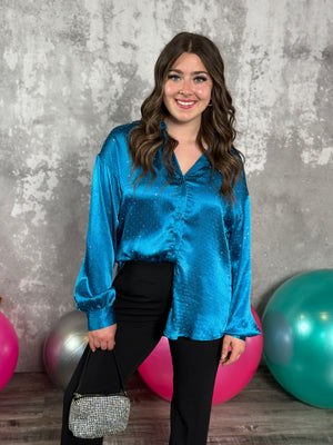 Blue Diamond Satin Button Up