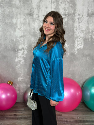 Blue Diamond Satin Button Up