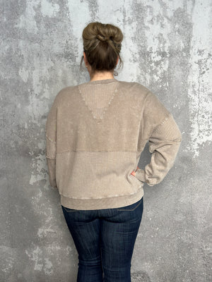 Mineral Washed Mocha Waffle Button Top