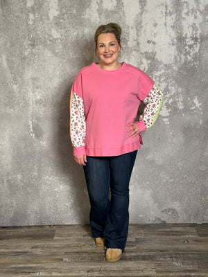 Blush Colorblock and Floral Sweatshirt (Small - 3X)