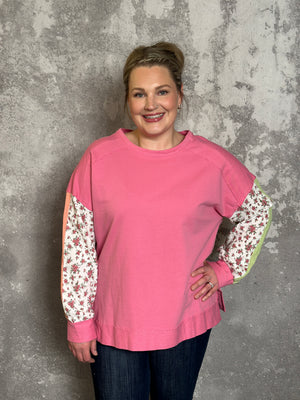 Blush Colorblock and Floral Sweatshirt (Small - 3X)