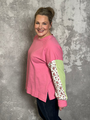 Blush Colorblock and Floral Sweatshirt (Small - 3X)