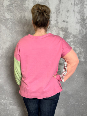 Blush Colorblock and Floral Sweatshirt (Small - 3X)