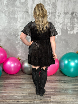 Black Velvet Multicolor Sparkle Dress  (Small - 2X)