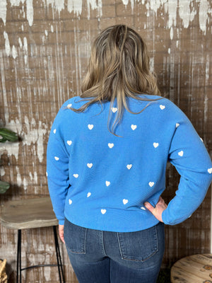 Blue Sweater with White Hearts