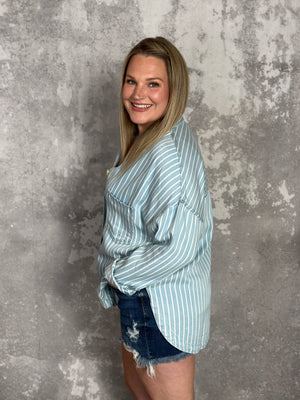 Denim Stripe Button Up Top