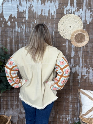 Cream Shacket with Granny Square sleeves