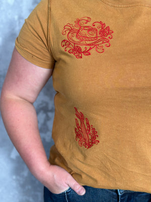 Embroidered Cowgirl Camel Tee