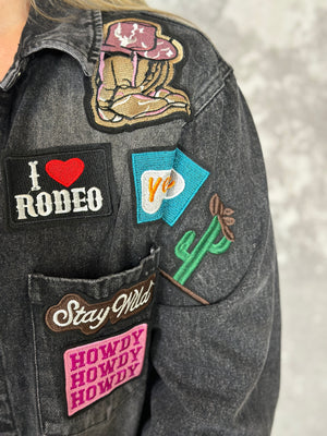 Black Cowboy Patch Denim Jacket