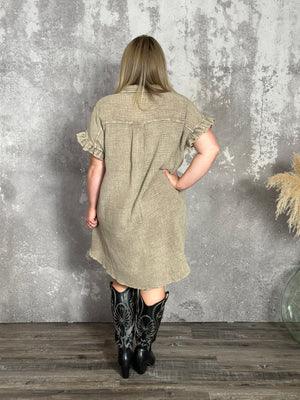 Toffee Gauze Ruffle Sleeve Dress