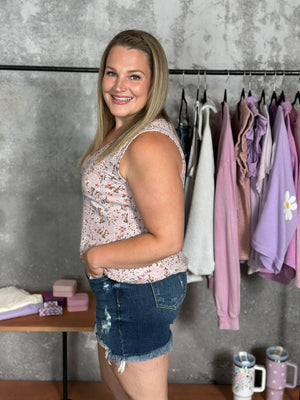 Vneck Pocket Tank - Lavender/Blush Floral (Small - 3X)