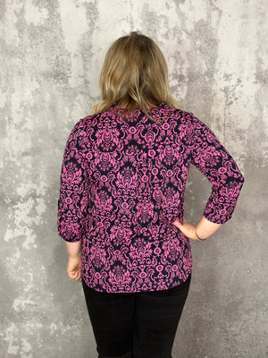 The Wrinkle Free Lizzie Top - Navy Magenta Paisley (Small - 3X)