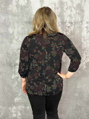 The Wrinkle Free Lizzie Top - Black Dotted Floral (RESTOCK)