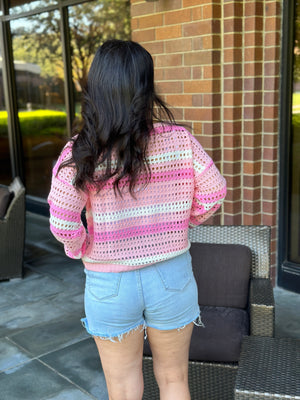 Loose Knit Pink Stripe Sweater (Small - 3X)