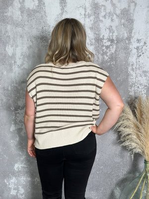 Drop Shoulder Knit Stripe Sweater - Oatmeal