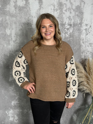 Brown Knit with Granny Square Sleeves