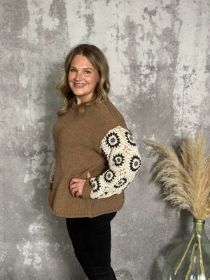 Brown Knit with Granny Square Sleeves