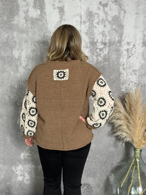 Brown Knit with Granny Square Sleeves