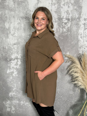 Airflow Pocket Collared Dress - Chocolate Brown