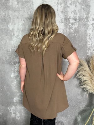 Airflow Pocket Collared Dress - Chocolate Brown