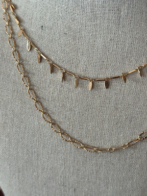 Two Strand Gold Dainty Dangle Necklace