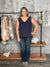 Vneck Tank with Dainty Crochet Detail- Navy