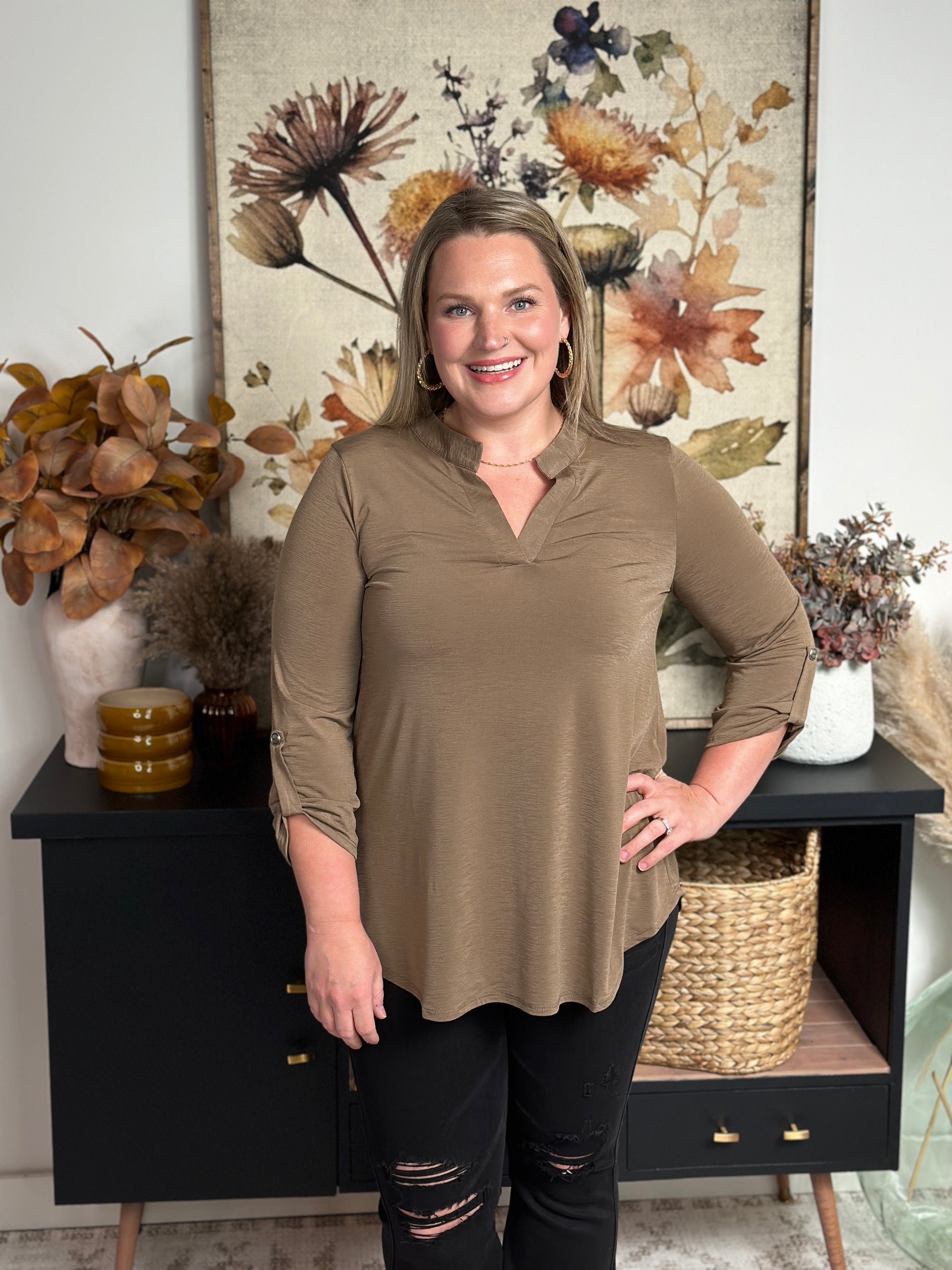 The Solid Wrinkle Free Lizzie Top - Mocha (Small - 3X)