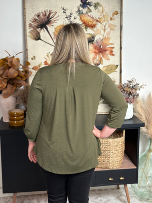 The Solid Wrinkle Free Lizzie Top - Olive (Small - 3X) RESTOCK