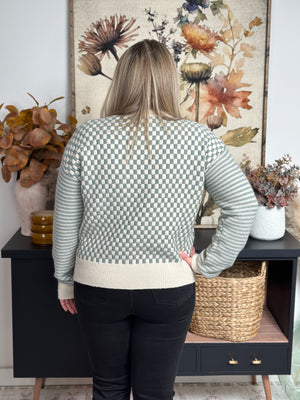 Dusty Blue/Cream Checkmate Sweater