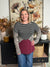 Leopard/Stripe Burgundy Block Long Sleeve Top  (Small - 3X)