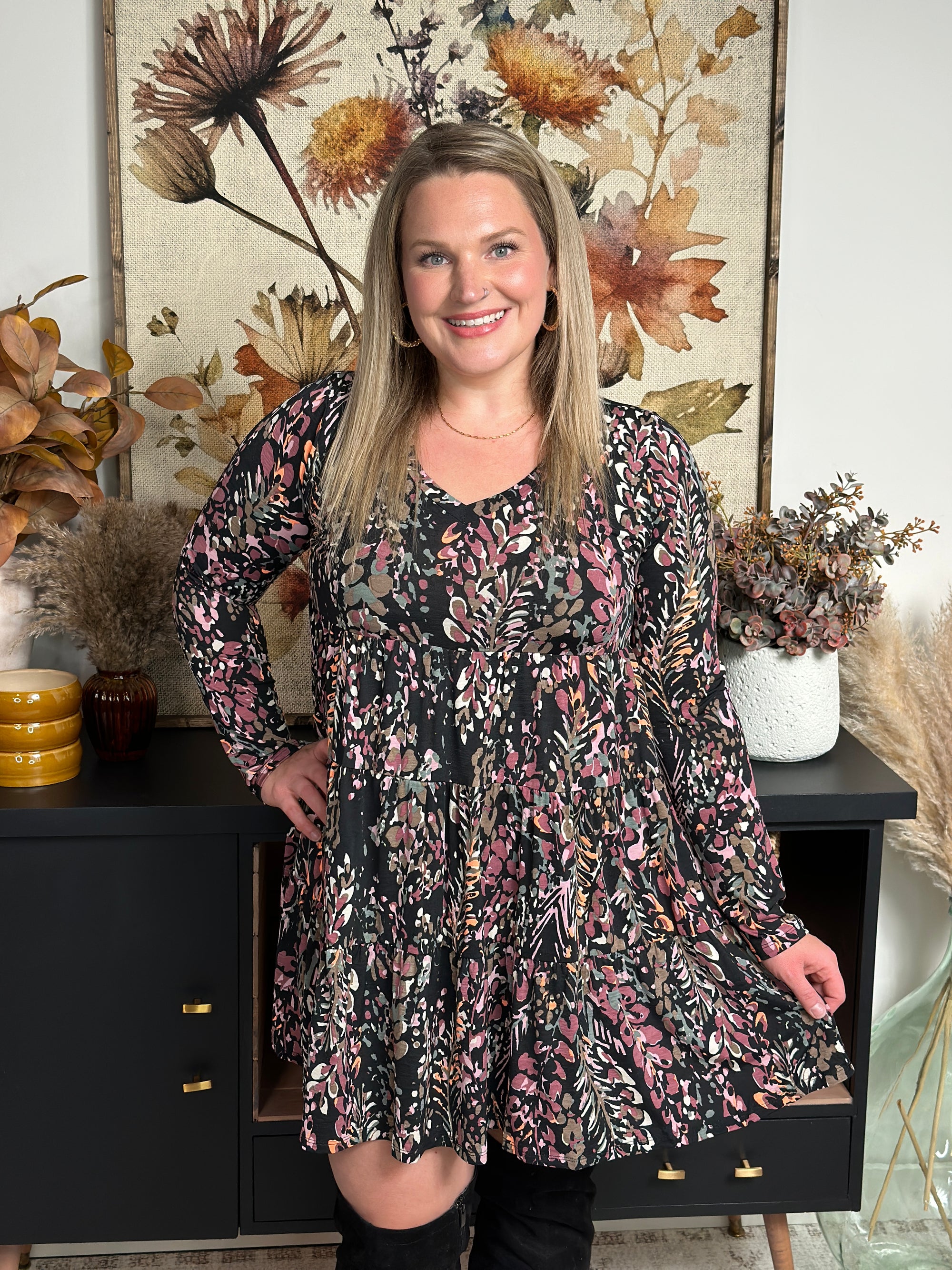 Flirty Fall Floral Fall Wrinkle Free Dress - (Small - 3X) RESTOCK