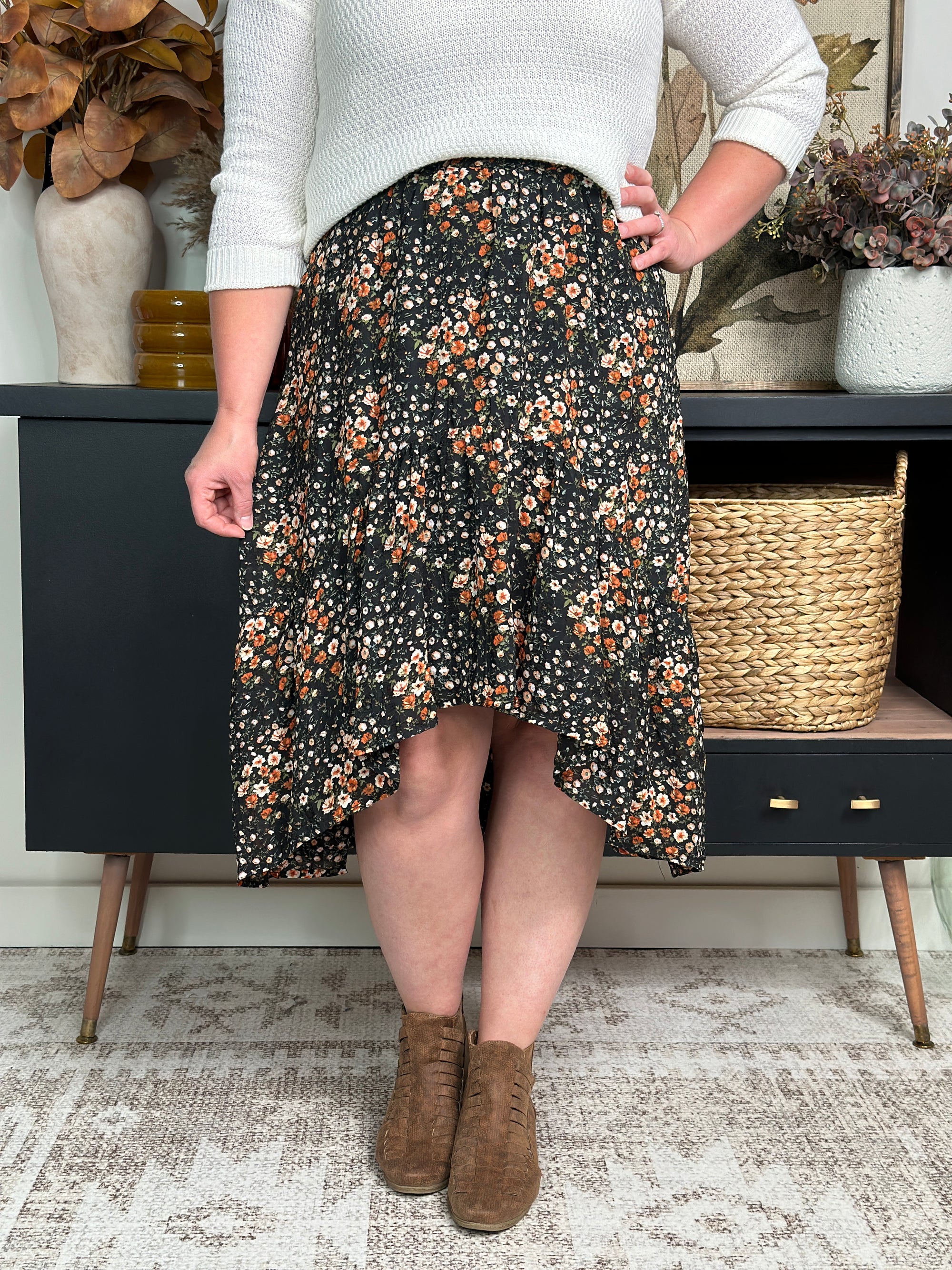 Fall Floral High Low Skirt  (Small - 3X)