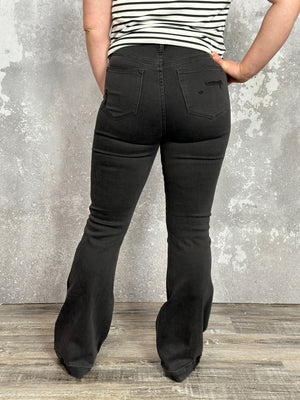 Judy Blue Black Distressed Flare Tummy Control Jeans (sizes 24-24W)