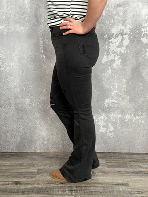 Judy Blue Black Distressed Flare Tummy Control Jeans (sizes 24-24W)