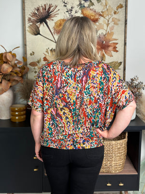 Rust Flirty Floral Wrinkle Free Dolman Top  (Small-3X)